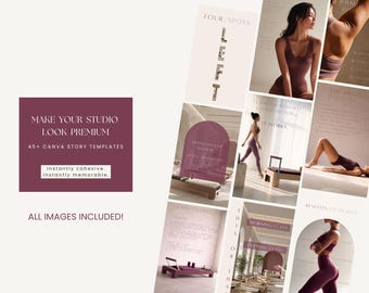 Reformer Pilates Instagram Story Templates Dark Red | Canva Stories Mauve | Pilates Studio Social Media Kit | Instructor Content Pack