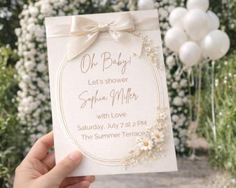 Elegant Ivory Baby Shower Invitation Template • Editable Canva Invite • Neutral Gender Reveal Invite • Printable Baby Birthday Card