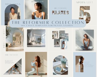 Reformer Pilates Blue Template Bundle | Pilates Instagram Canva Templates | Minimal Social Media Kit