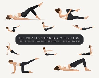 Black Pilates Instagram Stickers • 10 Minimal Black Story Stickers • Modern Pilates Illustrations • Transparent Fitness Clipart