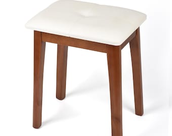 Solid Wood Vanity Stool, PU Leather Cushion, 18"H Ottoman Bench Seat