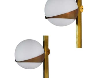 Italian Sconces, Stilnovo Style Design Midcentury, Opaline and Brass