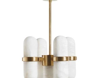 Elegant Italian Chandelier "Pills" in satin brass and alabaster