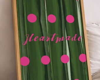 Green Wall Art, Pink Polka Dot Poster, Stripe Print, Typography Poster