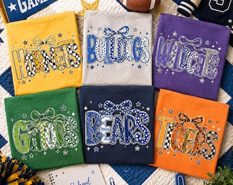Personlig skolandat-t-shirt, anpassad maskot-t-shirt med rosett, fotbollströja för flickor med matchdag, söt cheerleading-gåva