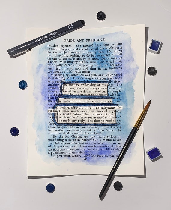 Pride & Prejudice Book Page Watercolor Art | Etsy