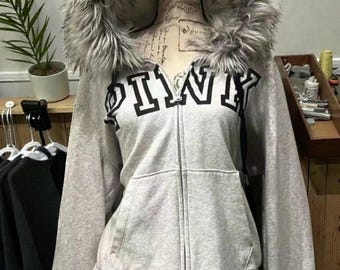 Y2K-hoody met rits en capuchon van imitatiebont