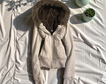 Y2K Faux Fur Hoodie – Streetwear Zip Jacket