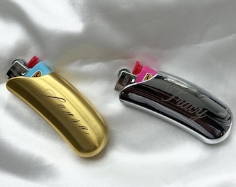 Personalized Lighter Case for BIC Lighter, Custom Engraved  Lighter Sleeve, Gold Silver Lighter Cover, Gift for Him, Groomsman Gift