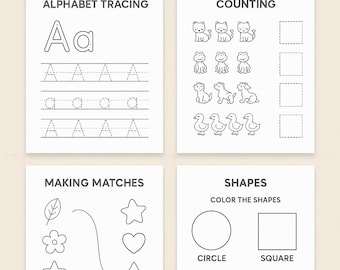 Kids Activity Worksheet Pack | Preschool Learning Printable | Tracing, Counting, Matching, Shapes, Fine