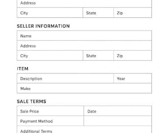 Fillable Bill of Sale PDF | Editable Template | Printable Transaction Form | Instant Download
