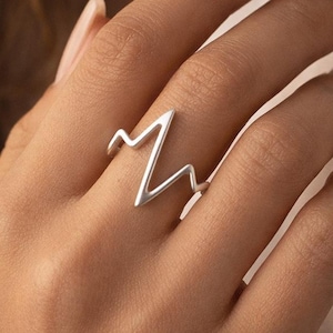 Minimalistyczny srebrny pierścionek z zygzakiem, opaska z geometryczną falą, regulowana nowoczesna biżuteria