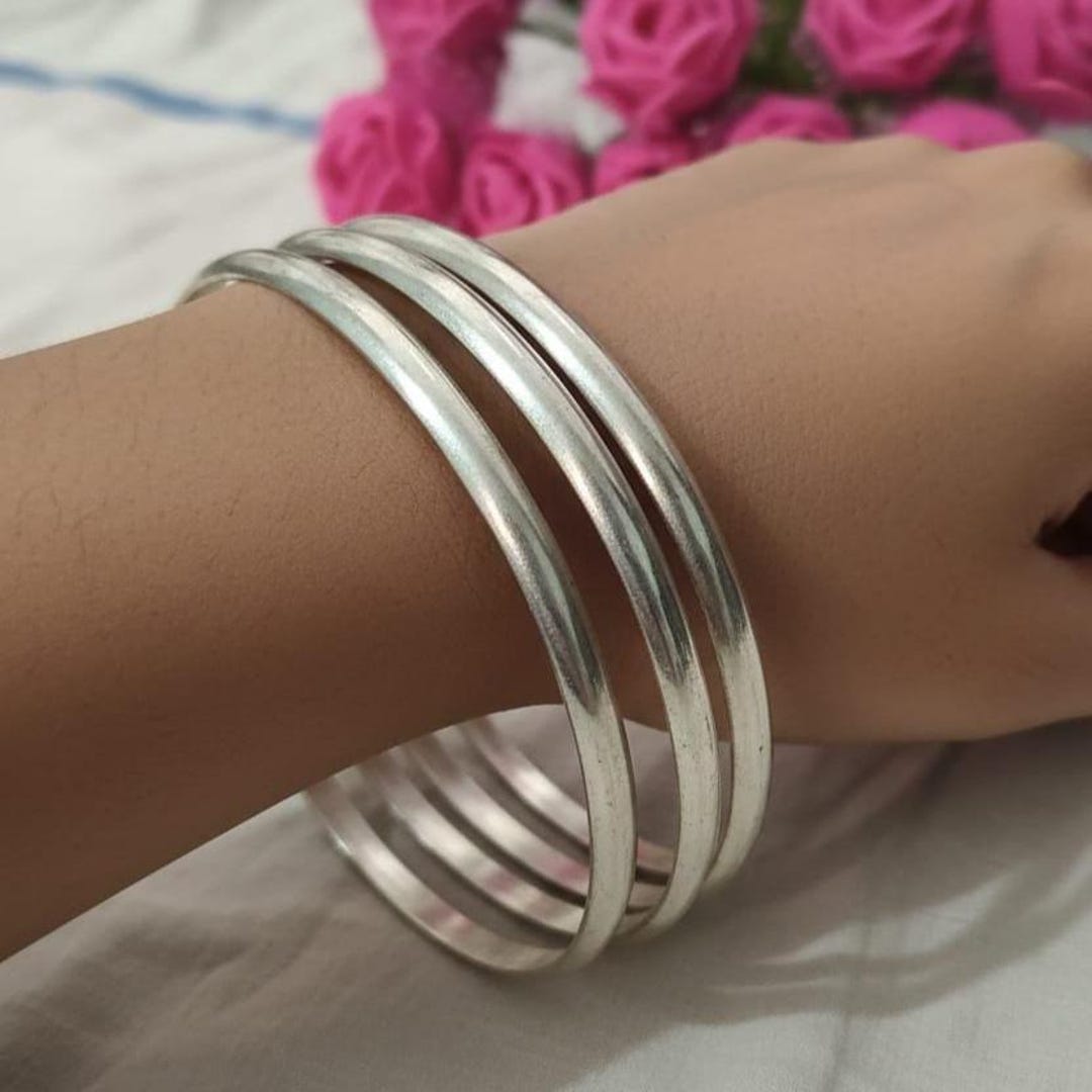 925 Sterling Silver Plain Bangles Set of 3 | Minimalist Silver