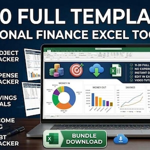 Paquete de 12 hojas de cálculo para presupuesto personal / Kit básico de herramientas financieras en Excel