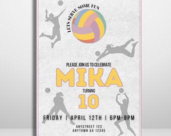 Editable Volleyball Birthday Invitation | Printable Party Template and Digital Invite