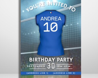 Editable Italy national team Volleyball Birthday Invitation | Printable Party Template and Digital Invite