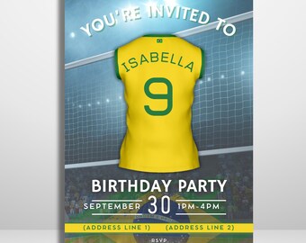 Editable Brazil national team Volleyball Birthday Invitation | Printable Party Template and Digital Invite