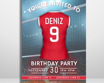 Editable Turkey national team Volleyball Birthday Invitation | Printable Party Template and Digital Invite