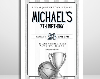Basketball Party Invitation Template – Canva editable sports Birthday Invite – Instant Digital Download