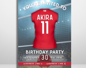 Editable Japan national team Volleyball Birthday Invitation | Printable Party Template and Digital Invite