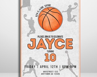 Basketball Party Invitation Template – Canva editable sports Birthday Invite – Instant Digital Download