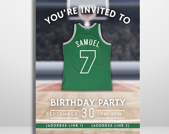 Boston Celtics themed Basketball Invitation Template – Editable sports Birthday Party Invite – Digital Download