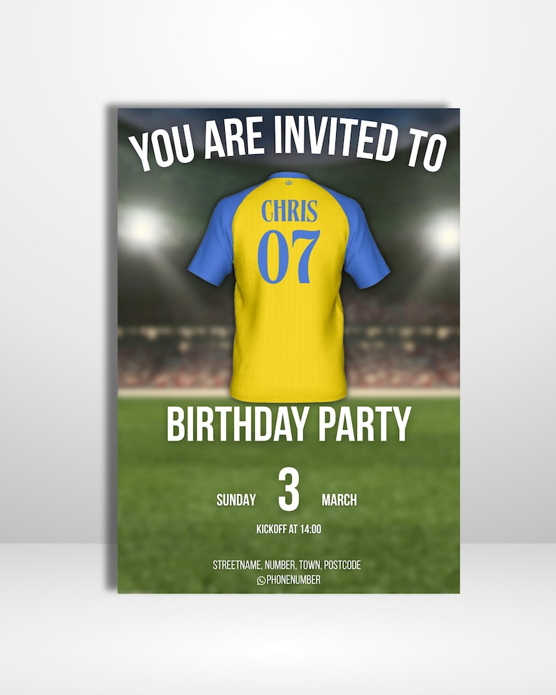Editable Football Birthday Invitation - Al Nassr / Christiano Ronaldo-inspired (digital download) afbeelding 1