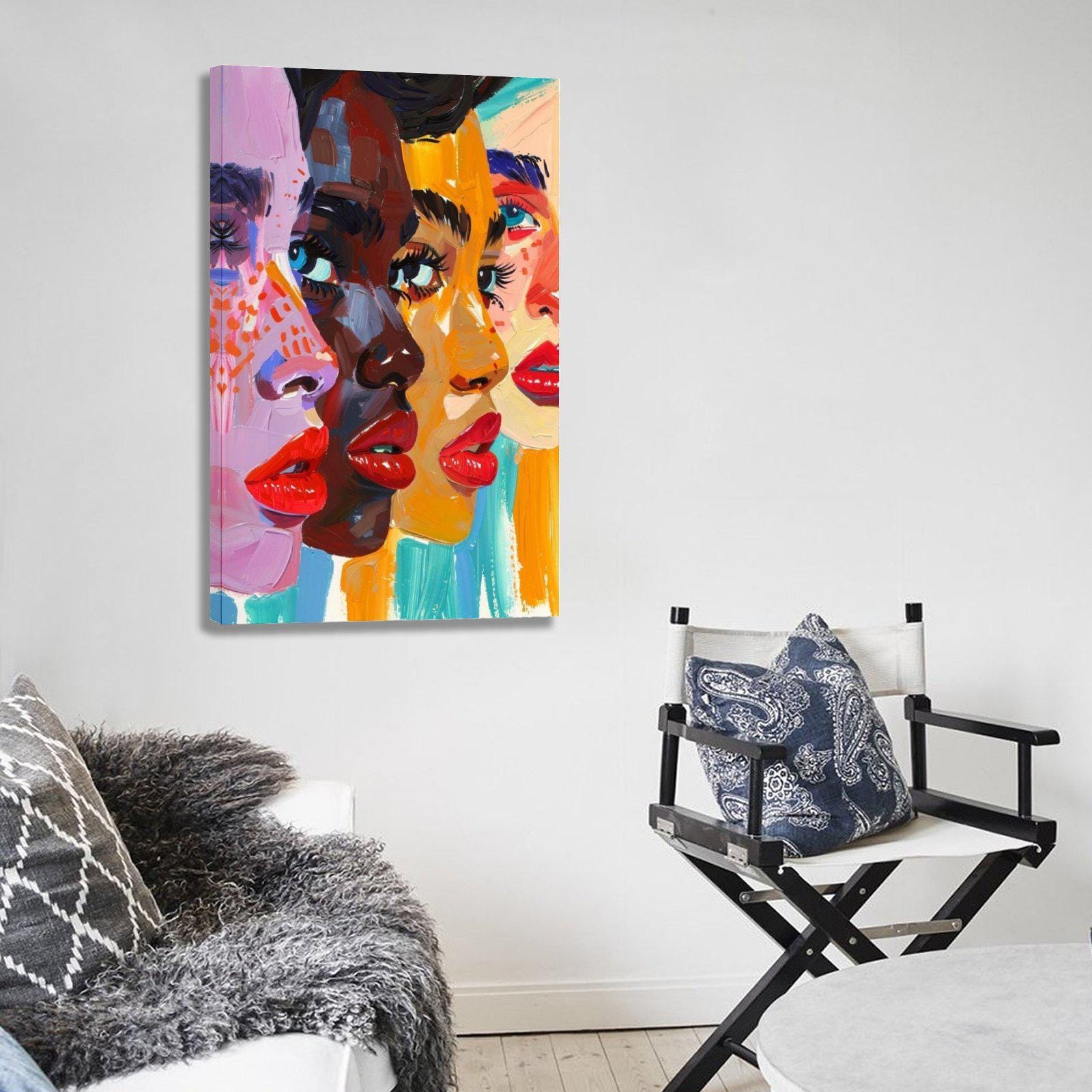 Colorful Abstract Faces Painting Print Modern Female Portrait Wall Art ...