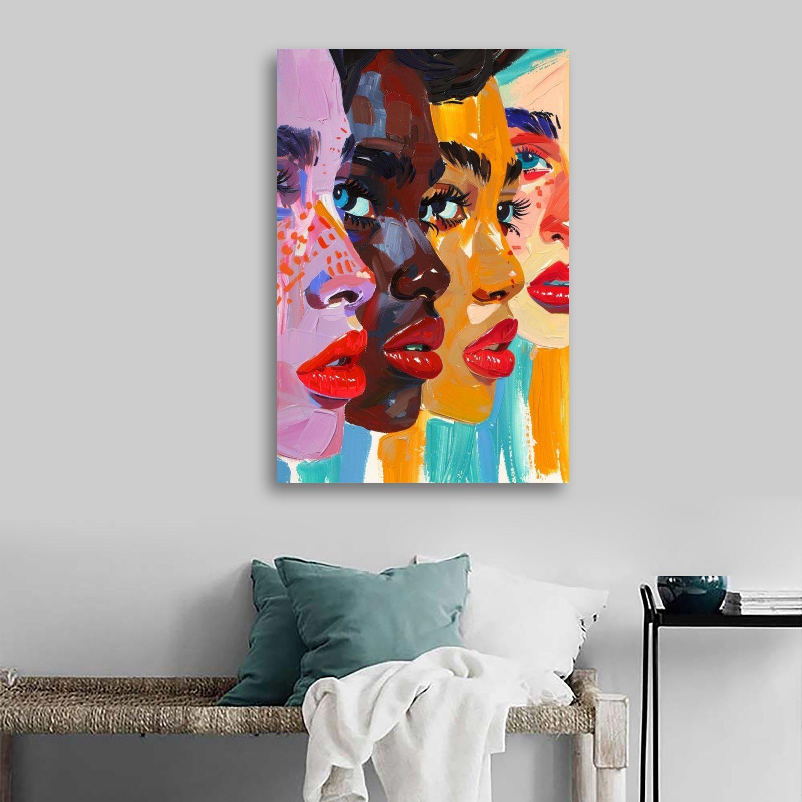 Colorful Abstract Faces Painting Print Modern Female Portrait Wall Art ...