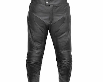 Men's Cowhide Leather Motorcycle Pants CE Armor Protective Biker Racing Trousers | Gift For Riders