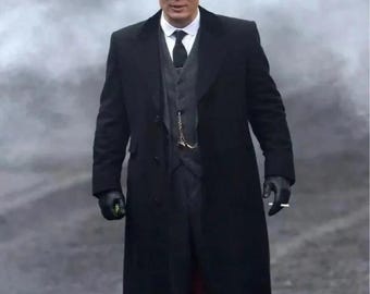 Gabardina de lana para hombre / Abrigo de gánster vintage de los años 20 / Prenda larga clásica de lana / Disfraz retro de Thomas Shelby para cosplay