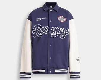 Giacca universitaria da uomo / Giacca da baseball blu e bianca / Stile bomber streetwear / Giacca casual da college / Outfit alla moda unisex