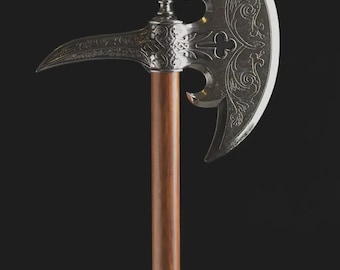 16th Century Deutsche Streitaxt | Dekorative Axt im Renaissance-Stil mit Ausstellungsständer | Historisches Sammlerstück, Cosplay, Mittelalterliche Déco