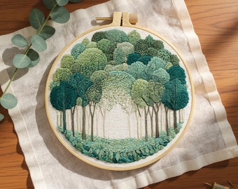 Beginner Embroidery Kit Adult | Forest Tree Nature Landscape Starter Kit | DIY Needlework Craft for Adults