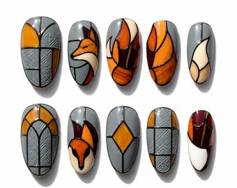 Grey Stained Glass | Fox Almond Nails