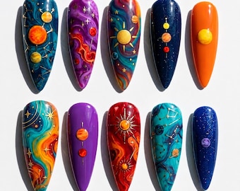 Colorful Galaxy Sun | Celestial Almond Nails