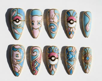 Handpainted - Pastel Blue Anime 3D - Press On Nails