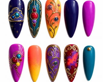 Jewel Tone Galaxy | 3D Gem Almond Nails