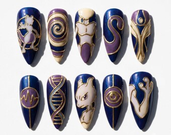 Handpainted - Mystic Galaxy Psychic 3D - Press On Nails - Pokemon Inspired