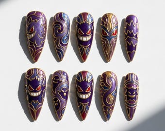 Handpainted - Spooky Ghost Smile - Press On Nails