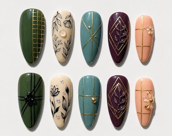 Minimalist Grid | Botanical Almond Nails