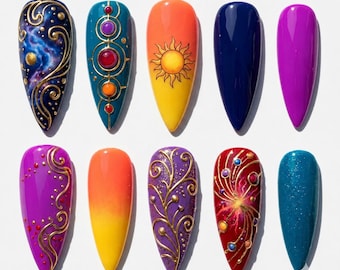 Bright Celestial Sun | Galaxy Almond Nails