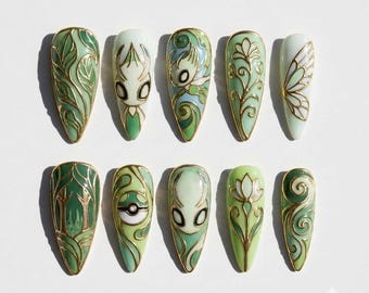 Handpainted - Green Fairy Anime 3D - Press On Nails