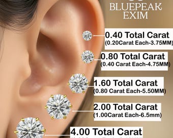 Lab Grown Diamond 14k Gold Earrings Stud, Screw Back Round Cut, 0.20 CT - 4.00 CT Diamond Earrings Studs