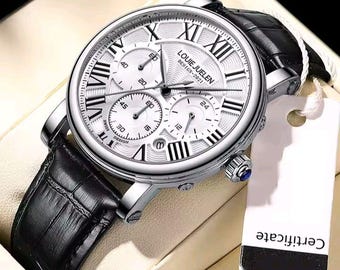 Reloj vintage para hombre, estilo antiguo, reloj de pulsera de lujo, con correa de cuero, reloj de pulsera de cuarzo. Reloj para hombre.