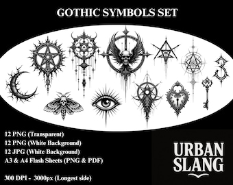 Gothic Symbols Image Pack + Flash – Printable Tattoo Designs (Digital Download)