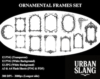 Gothic Ornamental Frames Image Pack + Flash – Printable Clipart (Digital Download)