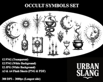 Gothic Occult Symbols Image Pack + Flash – Printable Tattoo & Wall Art (Digital Download)
