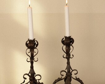Pair of Vintage Wrought Iron Candlesticks