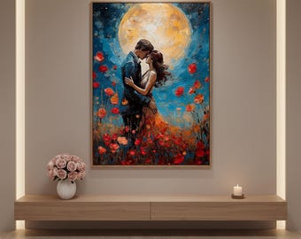 Romantic Couple Moonlight Oil Painting